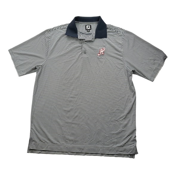 FootJoy Other - FootJoy‎ Performance Golf Polo Shirt Mens L Navy Blue White Stripe Golf Script H